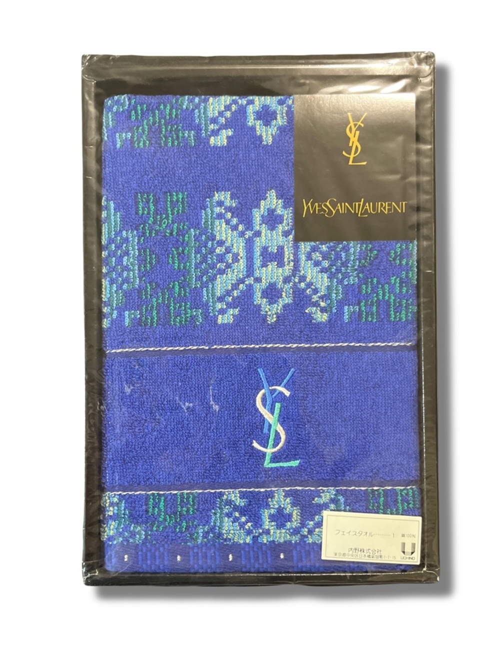 Vintage YSL Face Towel Sealed Box Blue Green Geometric Japan Uchino Luxury NEW